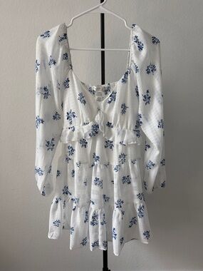 Altar'd State White Mini Dress with Blue Floral Accents
